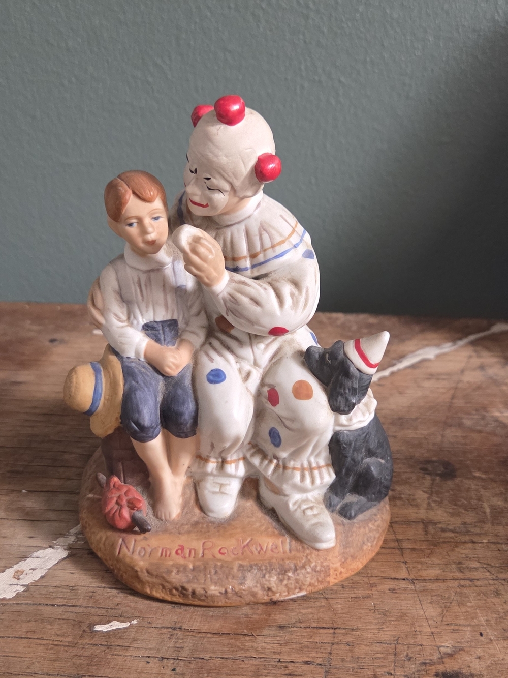 Norman Rockwell Inspired Clown Figurine in White and Red